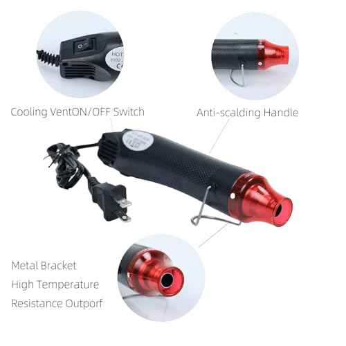 Heat Gun for Crafting, 110V 300W Handed Hot Air Gun, 3.28FT Ultra-Long Cable Portable Heat Gun with Stand and Power Cord for Shrinking Wrapping PVC, DIY Embossing and Drying Paint (Black)
