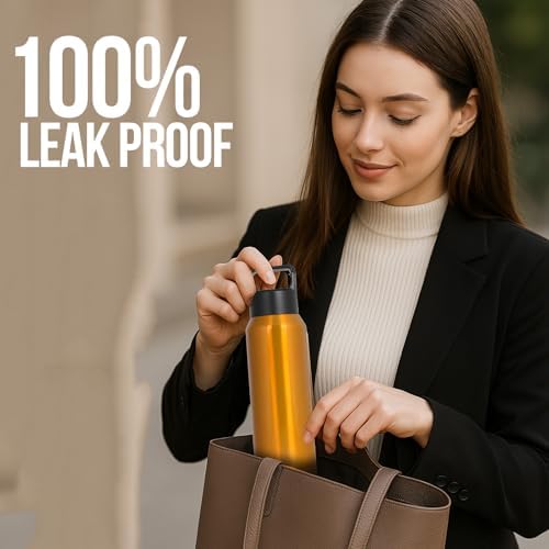 HOME ARCHIVE Sports Water Bottle Stainless Steel 27 Oz Leak Proof Gym & Sports Bottles for Men & Women Double Walled & Vacuum Insulated With Dishwasher Safe (GOLD)