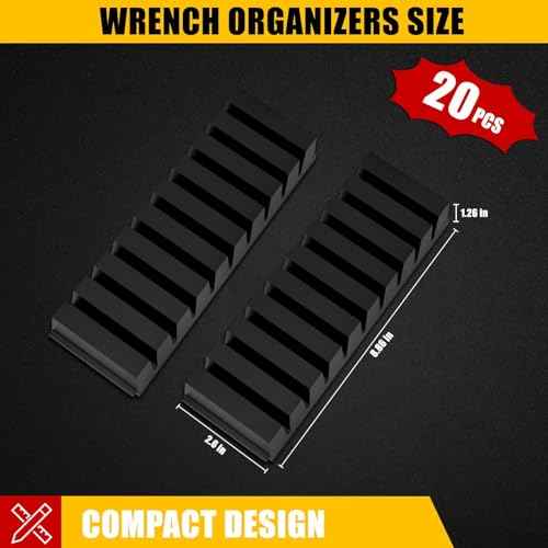 Modular Wrench Organizer Wrench Holder - Wrench Tool Organizers for Tool Drawer Storage, Wrench Storage Set with Metric & SAE Label, Wrench Rack Tool Gift for Professional Mechanics Men, Black