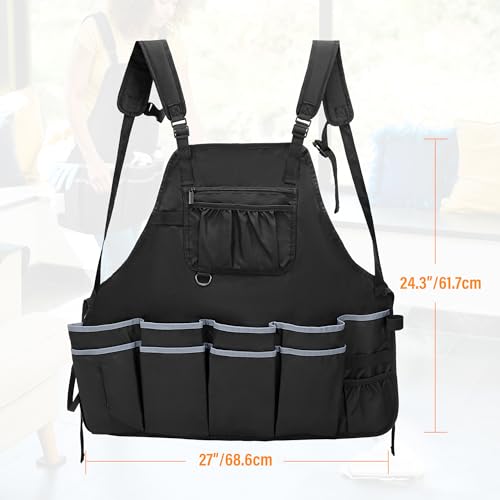 Large Cleaning Apron with Dual Shoulder Straps, House Cleaning Apron with Multiple Pockets for Housekeeping Work Supplies, Water-resistant Cleaning Caddy Apron for Women & Men (Apron Only)