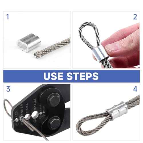 Wire Rope Crimping Tool with Ratchet, Ferrule Swaging Tool for Aluminum Sleeves, Loop Sleeves, Wire Rope Crimper for 1/64''-1/8''(0.3mm-3.5mm) Cables, Heavy-Duty Swaging Tool for Railing, Fishing
