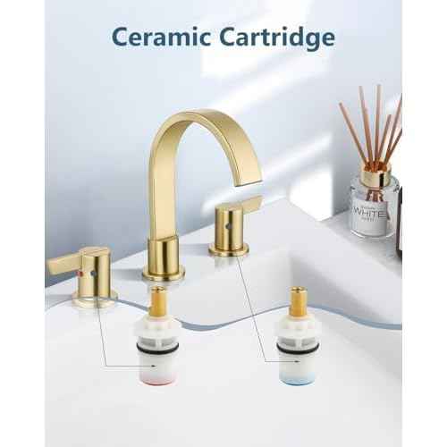 Aolemi Bathroom Faucets 3 Hole,8 Inch Widespread Waterfall Bathroom Sink Faucet,2 Handles Vanity Faucet with Pop-up Drain and Supply Hose,Gold