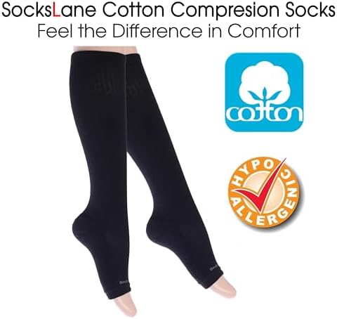 Toeless Cotton Compression Socks for Women & Men. 15-20 mmHg Knee-High Support - 1 pair
