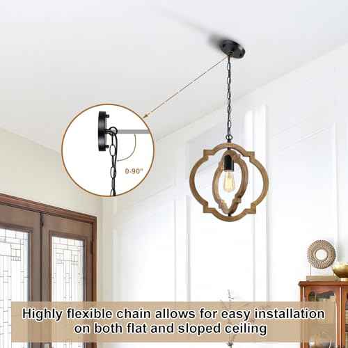 2-Pack Farmhouse Pendant Light Fixtures, Wood Grain Hanging Lights for Kitchen Island, Adjustable Height, E26 Base, Sloped Ceiling Compatible, Rustic Ceiling Light