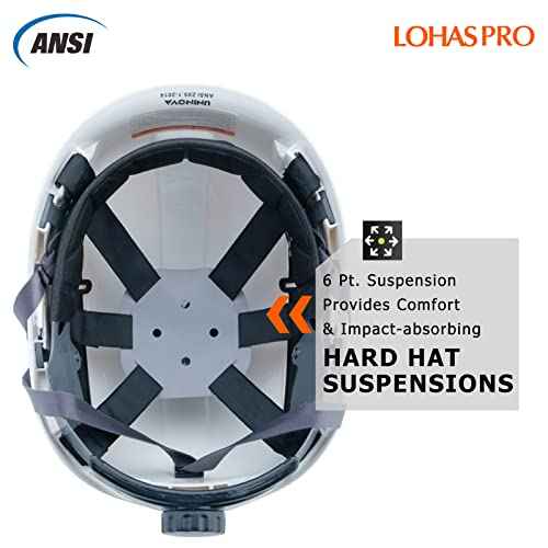Hard Hats Construction Safety Helmet ANSI Z89.1 Approved OSHA Hardhat, LOHASPRO Vented Men Worker White Hard Hat with Chin Strap Tree Climbing Rescue Arborist Helmet (P1 White)