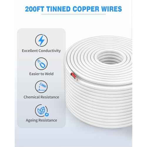 NAOVEO 18 Gauge Wire 2 Conductor Electrical Wire, 18 AWG Stranded PVC Tinned Copper Cable, Flexible/Low Voltage Automotive Wiring for LED Lamps, Marine, Speaker, Appliances (200FT)