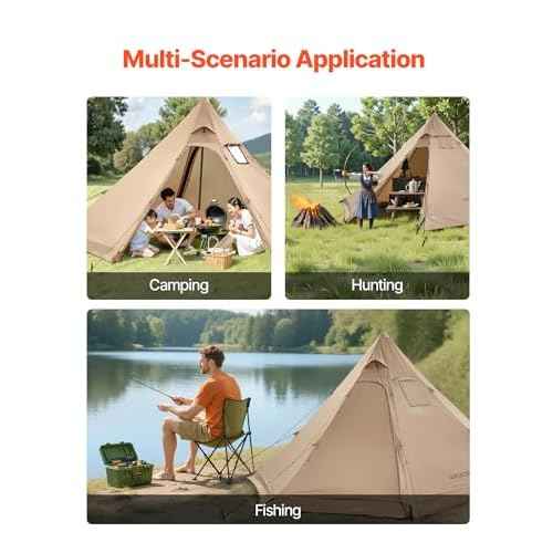VEVOR Hot Tent, Camping Tipi Hot Tents with Stove Jack, Portable Winter Camping Tents with Snow Skirt, Easy Setup, Waterproof 4 Season Shelter Tents for Fishing Backpacking