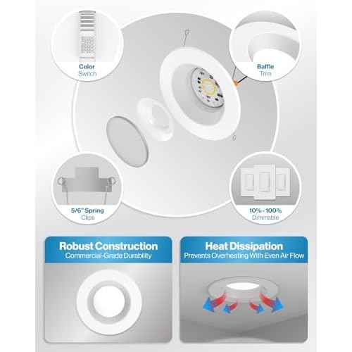 Sunco 6 Pack Recessed Lighting 6 Inch, Retrofit Can Lights, 965LM, 13W (75W Equivalent), Selectable CCT 2700K/3000K/3500K/4000K/5000K, Dimmable, Baffle Trim, Damp Rated UL