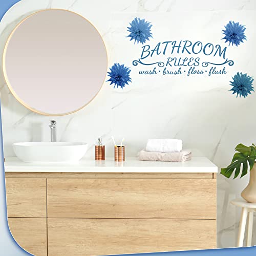 Zonon 2 Pieces Bathroom Wall Decals Sticker Soak Relax Enjoy Toilet Rules Vinyl Quote Wall Decor for Home(Flower Style,Blue)