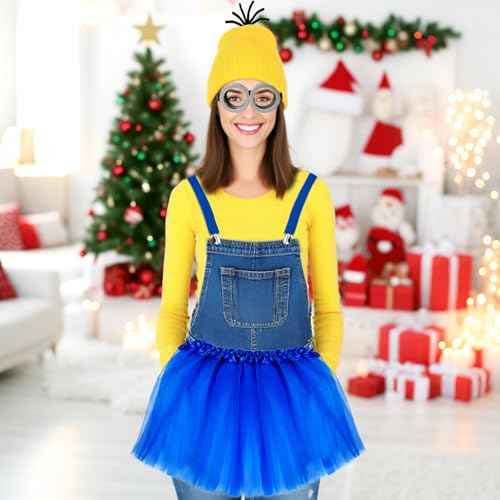 5Pcs Halloween Costume Accessories Adult, Yellow/Purple Beanie Goggle Glove Skirts Halloween Party Costume Set