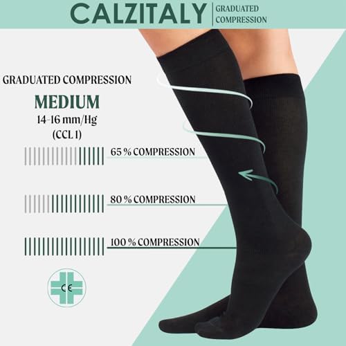 COTTON COMPRESSION SOCKS | FLIGHT TRAVEL SOCKS | 14-16 mm/Hg | BLUE, GREY, BLACK | S, M, L, XL, XXL | ITALIAN SOCKS |