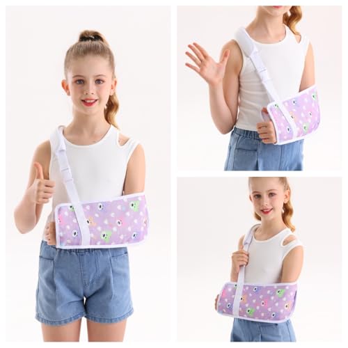 Kids Arm Sling for Broken Arm Torn Rotator Cuff Shoulder Elbow Wrist injury Printed Pediatric Child Toddler Brace Support for Children Girls with Lovely Bear (Large)