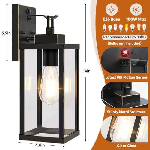 BesLowe 14¡± Upgraded Motion Sensor Outdoor Wall Lights, Dusk to Dawn Porch Lights Outdoor Wall Sconces, 3 Lighting Modes Exterior Lighting Fixtures with Hooks, Bronze Outside Lights for House, 2-Pack