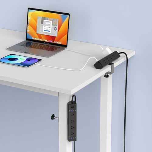 40W Fast Charging Station,Desk Clamp Power Strip 20W USB C,8 Outlets,8 USB Ports,4 USB C and 4 USB A, Office Furniture Surge Protector, 14AWG Cord, Fits 1.9" Tabletop Edge (Black, 10FT Length)