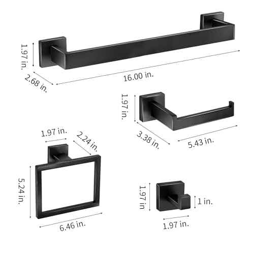 10 Pieces Bathroom Hardware Accessories Set 16 Inch Wall Mounted Towel Bar Set Matte Black Towel Rack Rings Stainless Steel Toilet Paper Holder Bath Coat Hooks