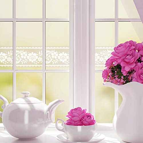 Livelynine Transparent Flower Wallpaper Border Stick and Peel Window Floral Wallpaper Borders for Bedrooms Bathrooms Lace Wall Decals for Kitchen Laundry Window Decals Mirror Frame Border 4in x32.8 ft