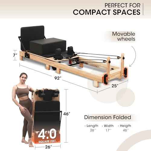 Pilates Reformer, PAETA 92" Wooden Foldable Pilates Reformer Machine with Springs, Pilates Machines for Home Use and Studio, Pilates Equipment with Sitting Box, Jump Board and Accessories