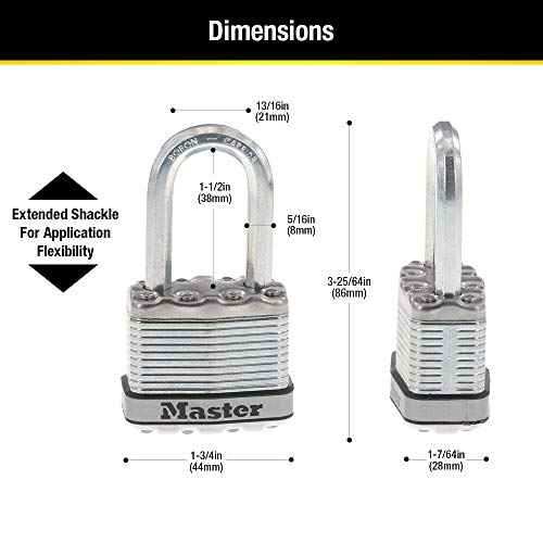 Master Lock Silver Magnum Outdoor Padlock with Key, Keyed Alike Gate Locks for Outdoor Fence or Shed with Long Shackle, 4 Pack, M1XQLFCCSEN
