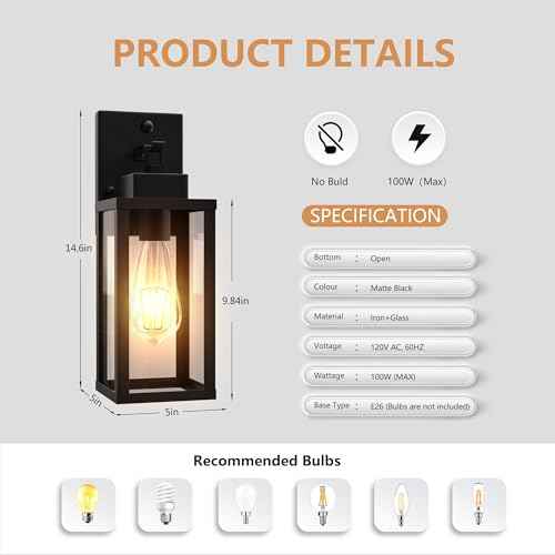 Outdoor Wall Light Fixtures Anti-Rust Porch Lights Outdoor Waterproof Exterior Lighting Fixtures Wall Lantern for Patio Front Door Garage - 2 Pack