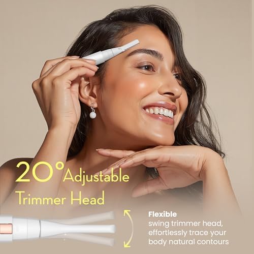 Facial Hair Removal for Women, Painless Eyebrow Trimmer with Pivoting Head, Electric Battery Operated Body Hair Remover with 2 Replaceable Blade for Face Neck Chin Bikini, White