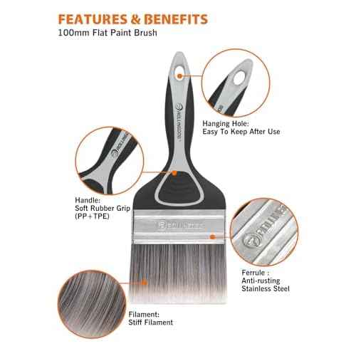 ROLLINGDOG 4 Inch Large Paint Brush- Medium Stiff Paint Brush for Smooth Surfaces,Wall Paint,Ceiling,Blinds,Large Surface Areas(100mm)