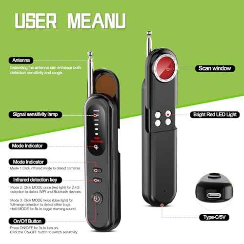 Hidden Camera Detector for Travel, RF Bug Detector & Camera Scanner Detectors for Bugged Cameras, GPS Trackers? Hotel/Public Restroom/Car, Bug Detectors and Spy Cameras Finder for Women and Men, Black