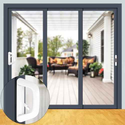 Patio Sliding Door Handle Set with Mortise Lock, Suitable for Sliding Glass Patio Door Thickness from 1.5in to 2in, 4-15/16" Screw Holes, Need to Drill, Reversible Design, Keyed (White)