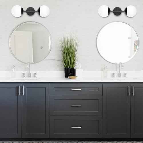 KoKo&Yukina Mid Century Modern Bathroom Matte Black Bathroom Vanity Light Fixtures Globe Sconce 2 Light Vanity Light Gold Vanity Light Mid Century Wall Sconce