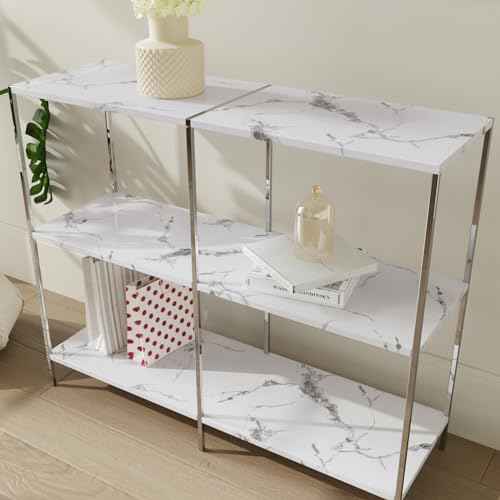 CRE8TIVE Glossy Silver Grey White Marble Contact Paper for Countertops Waterproof Marble Wallpaper Peel and Stick Counter Top Stick Paper 12"x80" Self Adhesive Removable Wallpaper for Kitchen Cabinets