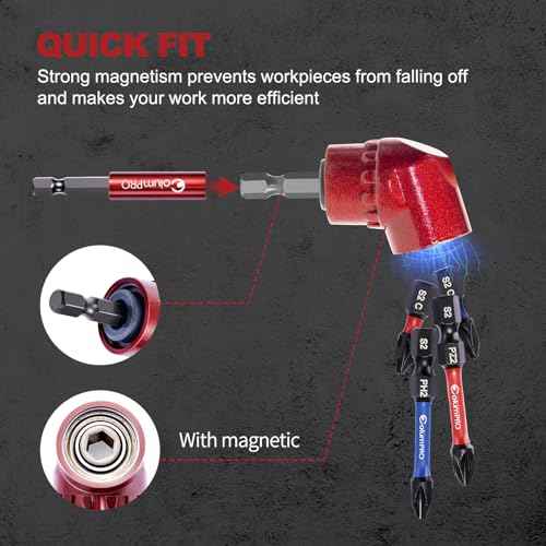 105 Degree Right Angle Drill Screwdriver Bit Set, 1/4¡± Hex Shank Right Angle Drill Attachment with 4PCS PZ2 & PH2 Screwdriver bits and bit holder
