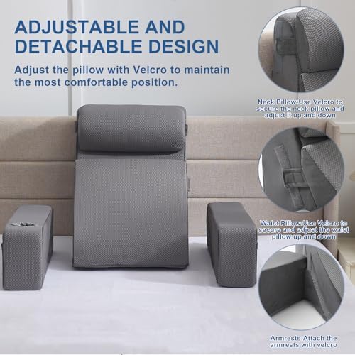 Reading Pillow for Sitting in Bed Adult, Back Pillow for Bed Sitting up with Arms, Pockets and Cup Holder, Sit Up Backrest Pillows for Beds Chair Support, Rest Pillow for Gaming