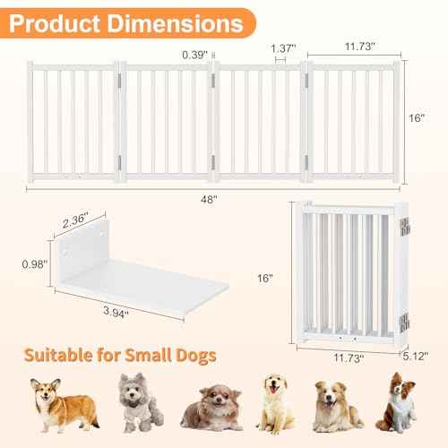 Snughome Dog Gate Indoor, 16" High Freestanding Dog Door Gates with Support Feet, Expands Up to 48¡¯¡¯ Wide Foldable Pet Gates for Doorways Hallways, 4 Panel Folding Pet Door Pet Fence for Puppy, White