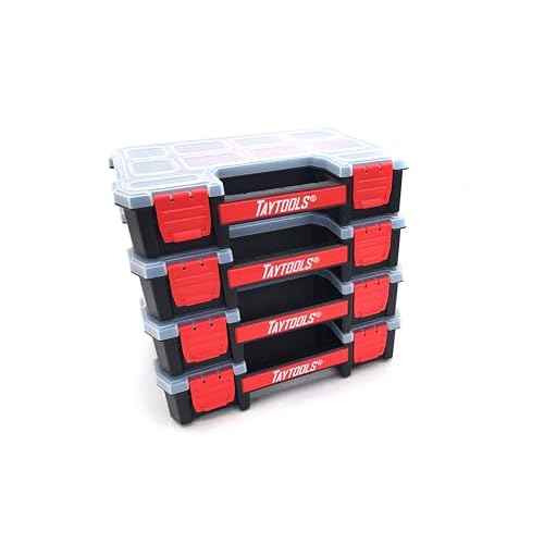 Taytools 10 Compartment Small Parts Organizer Box - Dual Latch Portable Tool Box with Removeable Dividers for Storing Hardware, Screws, Bolts, Nails, Beads or Jewely (Pack of 2)