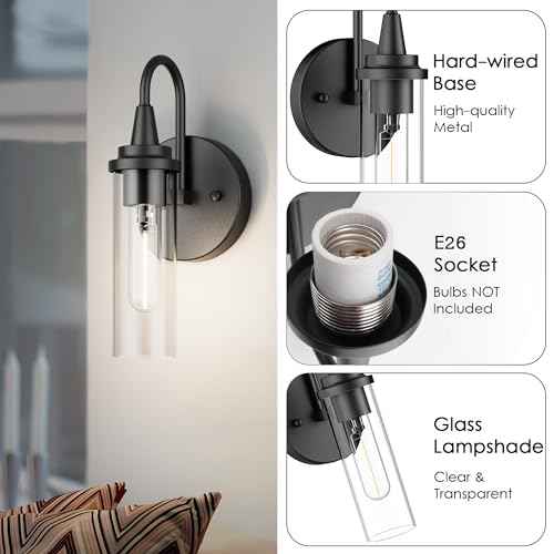 Aipsun Black Wall Sconces Set of Two, Sconces Wall Lighting Hardwired Wall Sconce Indoor Wall Light for Living Room Hallway (Exclude Bulb)