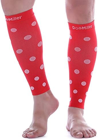 Doc Miller Calf Compression Sleeve – Footless Socks for Women & Men, 20-30mmHg, Shin Splint & Leg Cramp Support, Varicose Veins, Knee High, 1 Pair, Polka Dot