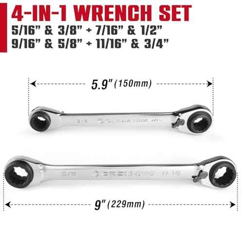 CROM 4-in-1 Reversible Ratcheting Wrench Set - 2 Piece, SAE, Double Box End Ratcheting Speed Wrench Set, 5/16¡±, 3/8¡±, 7/16¡±, 1/2", 9/16¡±, 5/8¡±, 11/16¡±, 3/4¡±, CR-V Steel, Mirror Polished (SAE 2 Piece)