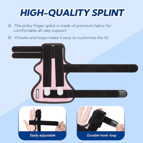 Pinky Finger Splint, Trigger Finger Splint Pinky Right & Left Hand, Ulnar Gutter Splint, Metacarpal Finger Splint Hand Brace for Boxer Finger, Dupuytren's Contracture, Arthritis, Pink, M