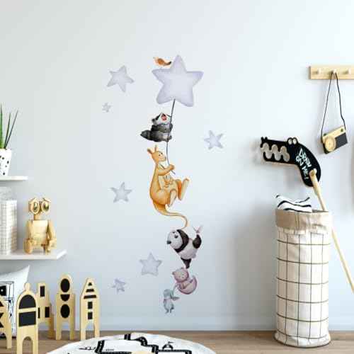 Cartoon Animal Star Wall Decals - Removable Nursery Decor, Self-Adhesive Wall Stickers for Kids Room, Easy to Apply & Remove, Playroom Decor for Baby Boys Girls Toddlers (Space, Jungle, Safari Theme)