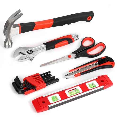 FASTPRO 220-Piece Home Tool Set, Household Repairing Tool Kit with 12-Inch Wide Mouth Open Storage Tool Bag, Red