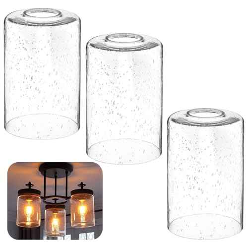 6 Pack Seeded Glass Lamp Shade, Cylinder Bubble Glass Shades Replacement Light Fixture Globe, 6 x 4 Inch Glasss Lampshade Globe Cover with 1-5/8 Fitter for Chandelier Pendant Wall Sconces