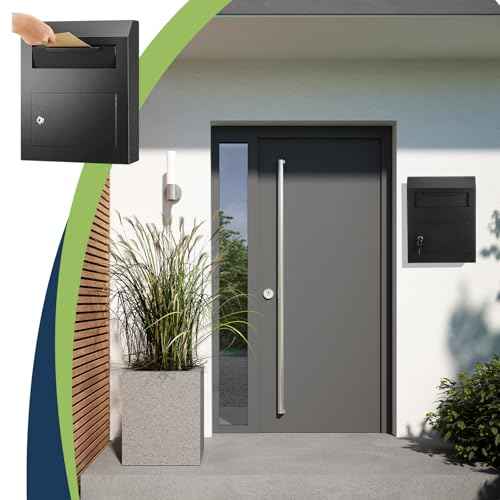 Key Lock Mailboxes for Outside Locking Wall Mount Mailbox Security Key Drop Collection Boxes for Home Business Rent Payments, Mail, Keys, Cash, Checks 15 x 12 x 4 Inches(Black)