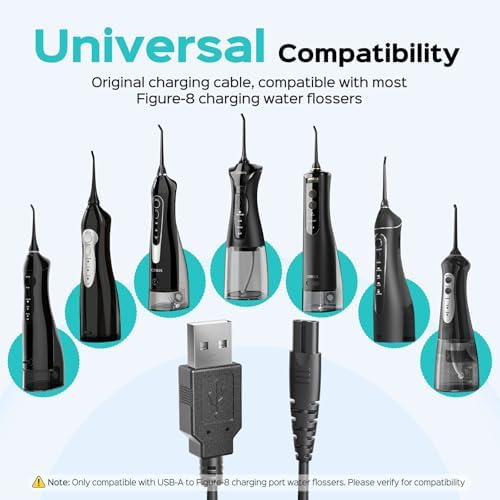 COSLUS Original Water Flosser Charger, Aquasonic, Nicwell, Oralfree, Nicefeel, Hangsun, Tovendor, Zerhunt Figure-8 Replacement Charger Water Flosser, Dental Pick Charger Cord, USB A Black