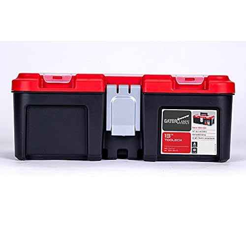 13-inch Sturdy Toolbox - 3 Compartments, Removable Tool Tray - Strong Lid, Easy Grip Handle - Made of Polypropylene Plastic