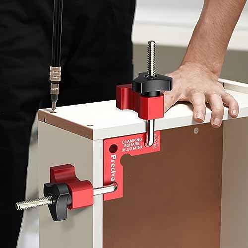 Preciva 90 Degree Mini Positioning Squares 2 Sets (2.32''x 2.32''), Aluminum Alloy Right Angle Clamps Fixing Clamp, Carpenter Corner Clamping Square Tool for Picture Frame Box Cabinets Drawers (Red)