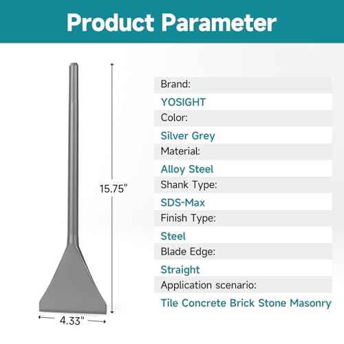 Tile Chisel with SDS-Max Shanks - 4.33 In. x 15.75 In. Tile Chisel Hammer Alloy Steel Chisel Remove Chisel- Suitable for SDS-Max Jack Hammer