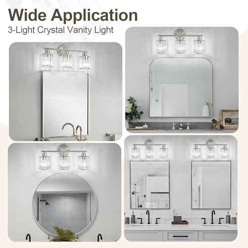 Crystal Bathroom Light Fixtures,Bathroom Lighting Fixtures Over Mirror, Modern 3-Light Brushed Nickel Vanity Lights for Mirror, Restroom,Kitchen(Ceramic E26 Socket,Bulbs Not Include)