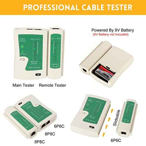 RJ45 Crimp Tool Kit for Cat5 Cat5e Cat6 Modular Plugs Connectors, RJ-11, 6P/RJ-12, 8P/RJ-45 Network Crimping Tool, Modular RJ45 Crimper Strip, Cut, Crimp, All-in-One