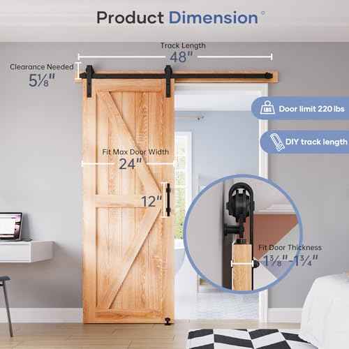 EaseLife 4 FT Sliding Barn Door Track and Handle Hardware Kit,Basic J Pulley, Slide Smoothly Quietly,Easy Install (4FT Track Kit for 24" Wide Single Door)