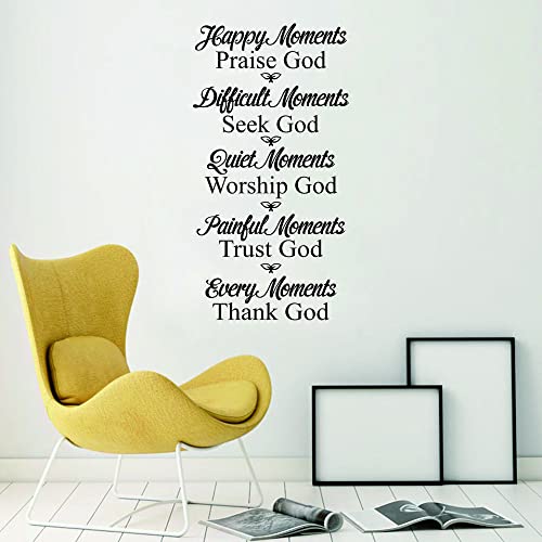 God Wall Decal ? Inspirational Christian Quote Seek, Trust, and Thank God ? Removable PVC Sticker for Prayer Room, Living Room, and Christian Decor (black-JWH301-Praise God)