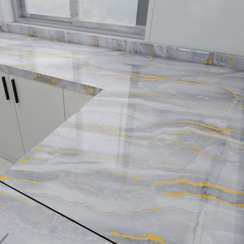White Gold Marble Contact Paper for Countertops 15.7" X 78"Glossy Peel and Stick Wallpaper Waterproof Self-Adhesive Removable Wall Paper for Kitchen Cabinets Bathroom Furniture Refurbishment